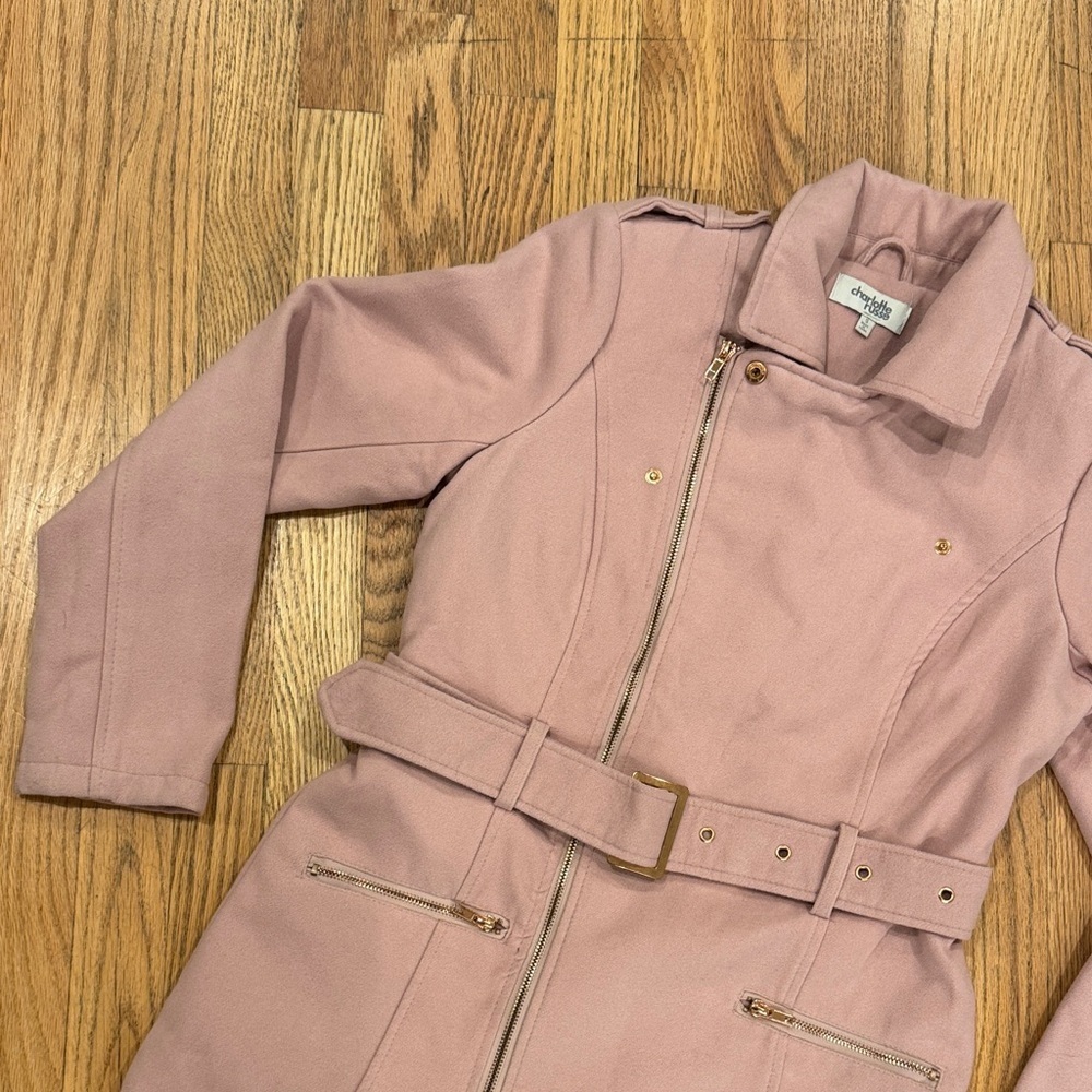 Y2K Charlotte Russe Pink Belted Trench Coat Small - Picture 3 of 9